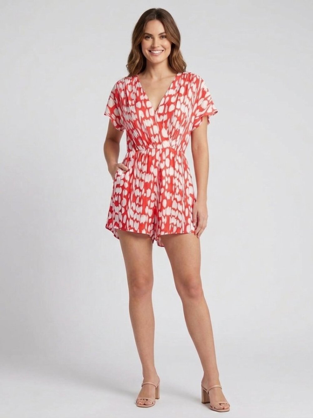 FRENCH CONNECTION Baez Print Romper In Lollipop Red Multi Sz8